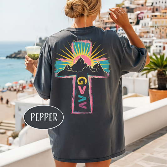 God Is Greater Than The Highs and Lows T-Shirt Colorful Faith Based Apparel Retro Sun Tee