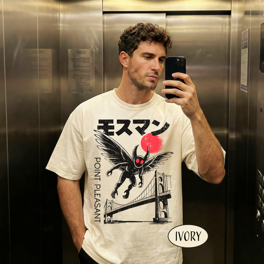 Mothman T-Shirt Retro Japanese Point Pleasant Cryptid Shirt Katakana Japan