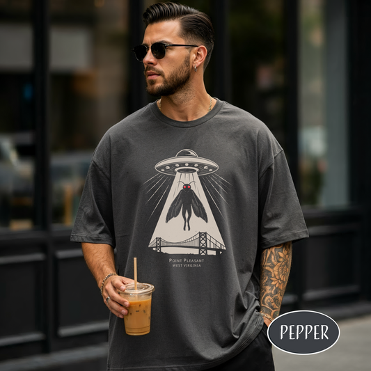 Mothman UFO Abduction T-Shirt Retro Sci-Fi Cryptid Tee Cryptidcore Aesthetic Point Pleasant