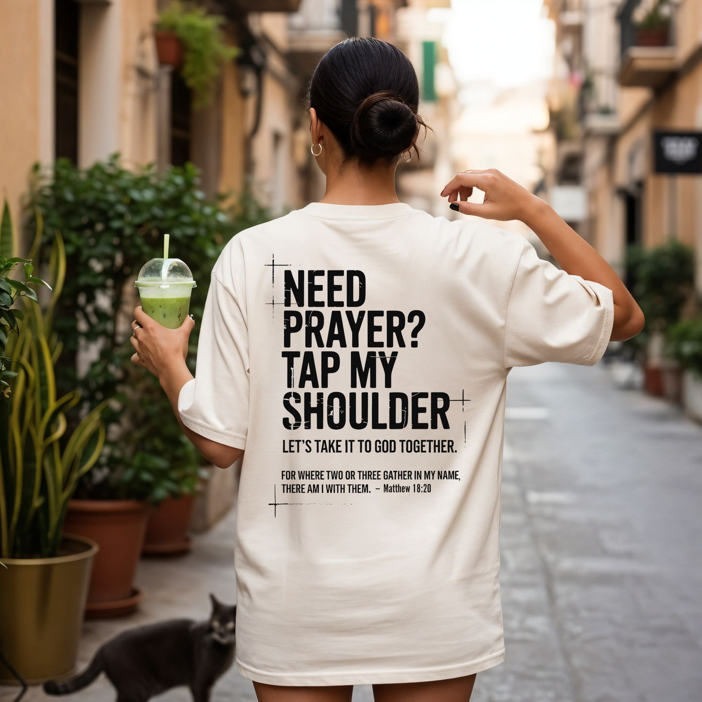 Need Prayer Tap My Shoulder Shirt Bible Verse T-Shirt – Back Print