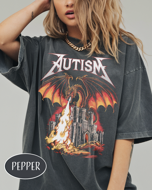 Autism Dragon T-Shirt | Gothic Fantasy Castle Tee | Neurodivergent Gift