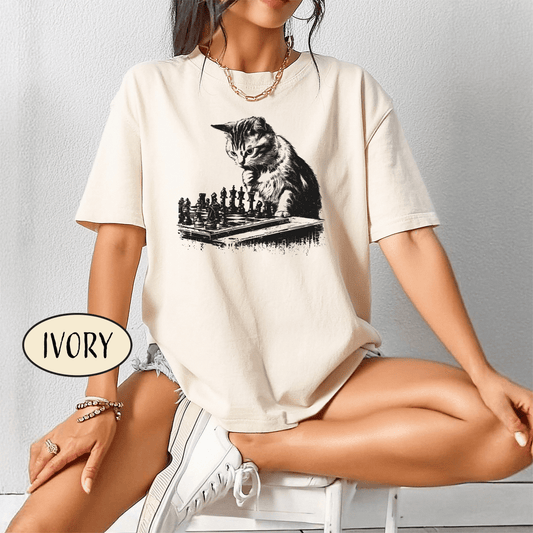 Cat Playing Chess Shirt Chess Player