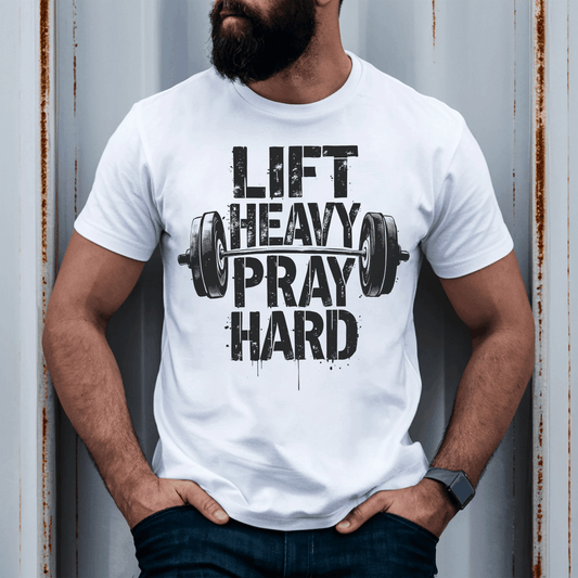 Lift Heavy Pray Hard T-Shirt Jesus And Gym Bodybuilder Christian Weightlifter