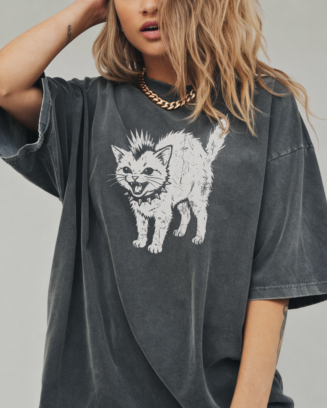 Punk Kitten T-Shirt Funny Vintage Cat