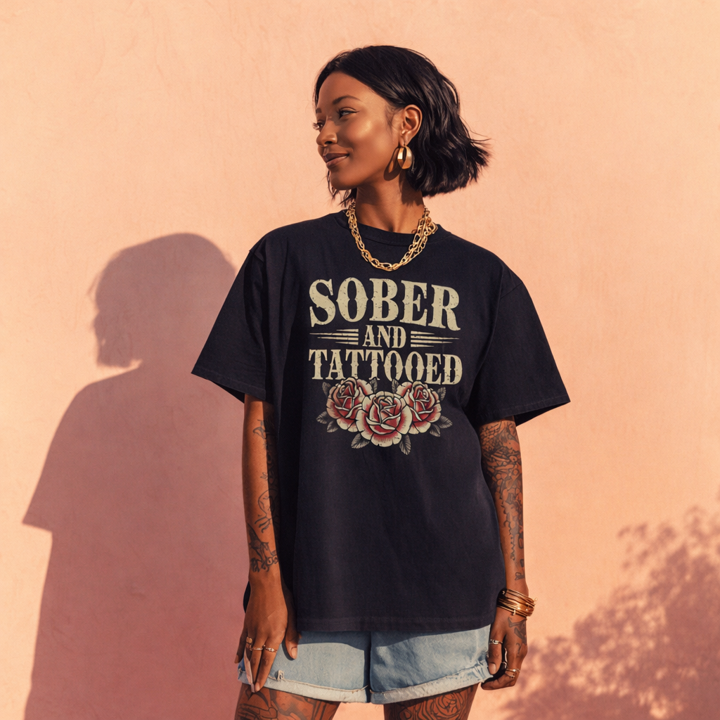 Sober And Tattooed Shirt Sobriety T-Shirt Vintage Roses