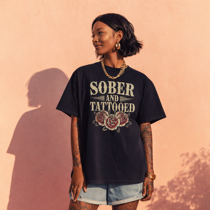Sober And Tattooed Shirt Sobriety T-Shirt Vintage Roses