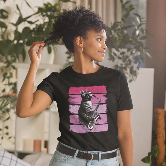Cat Playing Saxophone Tshirt Funny Cat Jazz Music