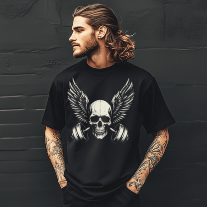 Gym Skull T-Shirt | Winged Skull Bodybuilder Gift for Gym Lovers