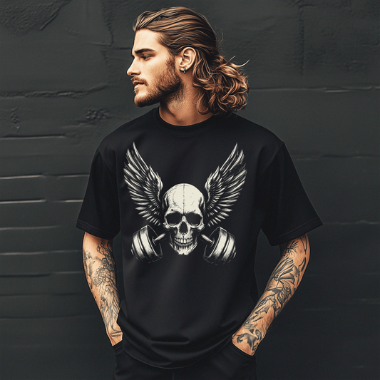 Gym Skull T-Shirt Skull Bodybuilder Gift Winged Skull Gym Lover