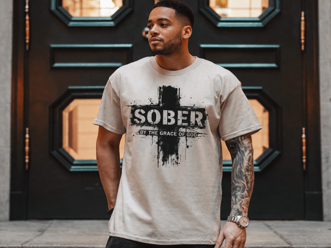 Sober By The Grace Of God T-Shirt Sobriety Christian Shirt Recoverynisex classic tee