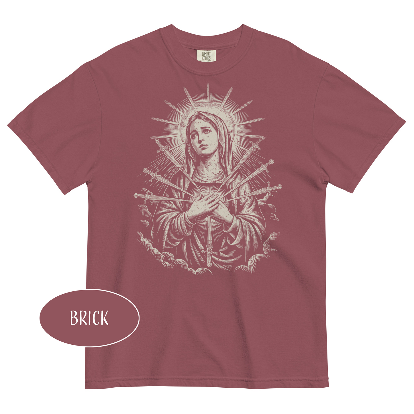 Virgin Mary Vintage Christian T-Shirt Our Lady of Sorrows Seven Swords Shirt Catholic Streetwear