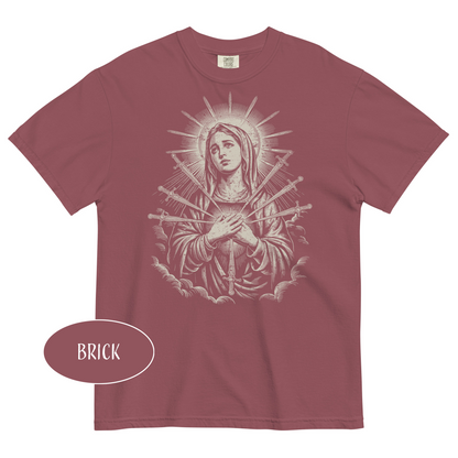 Virgin Mary Vintage Christian T-Shirt Our Lady of Sorrows Seven Swords Shirt Catholic Streetwear