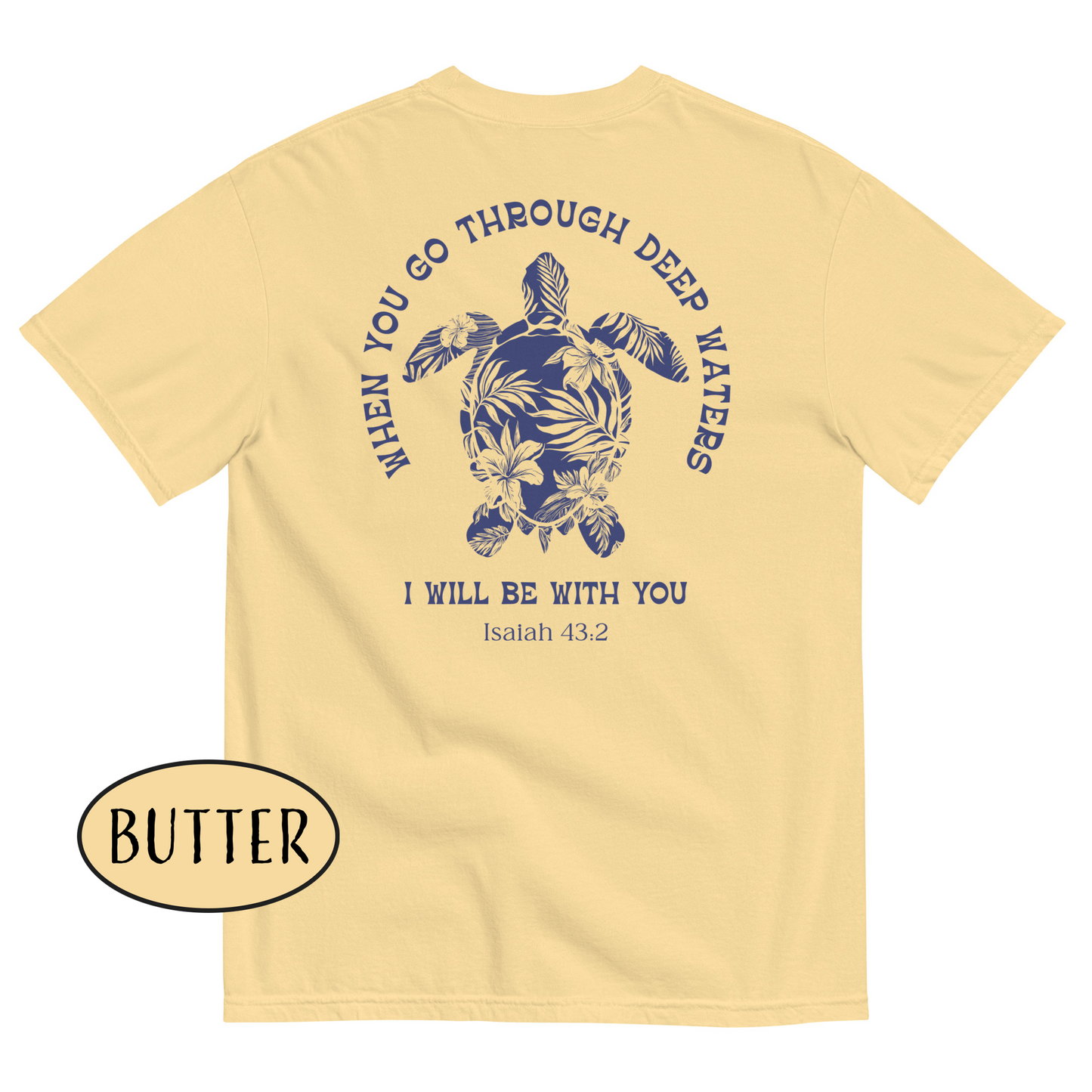 When You Go Through Deep Waters I Will Be With You T-Shirt Floral Turtle Christian Shirt Summer Bible Verse