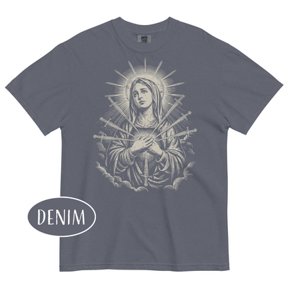 Virgin Mary Vintage Christian T-Shirt Our Lady of Sorrows Seven Swords Shirt Catholic Streetwear