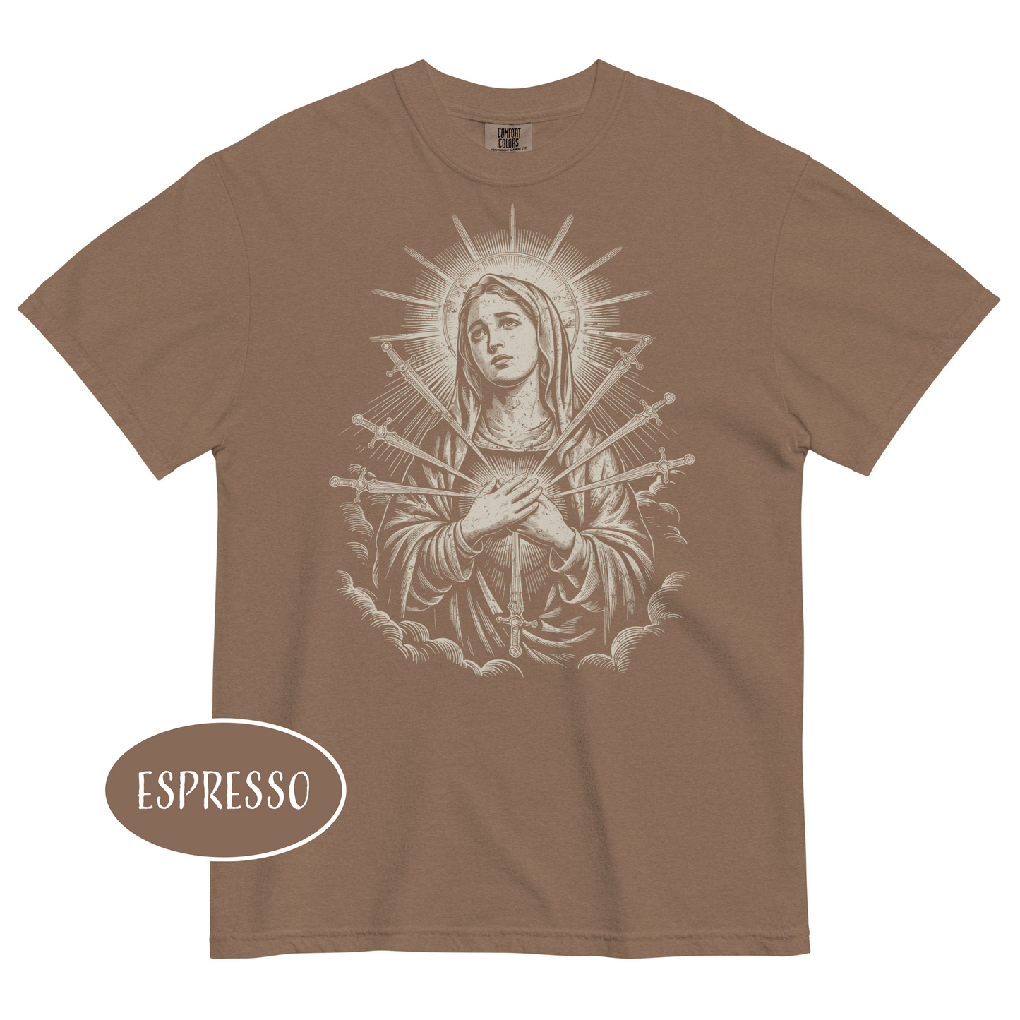Virgin Mary Vintage Christian T-Shirt Our Lady of Sorrows Seven Swords Shirt Catholic Streetwear
