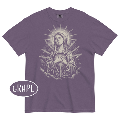 Virgin Mary Vintage Christian T-Shirt Our Lady of Sorrows Seven Swords Shirt Catholic Streetwear