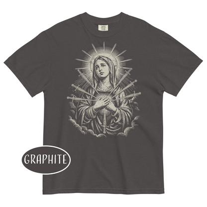 Virgin Mary Vintage Christian T-Shirt Our Lady of Sorrows Seven Swords Shirt Catholic Streetwear