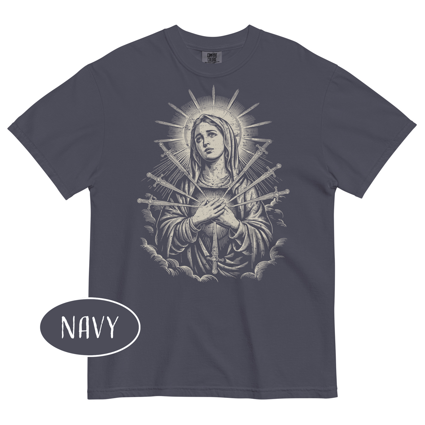 Virgin Mary Vintage Christian T-Shirt Our Lady of Sorrows Seven Swords Shirt Catholic Streetwear