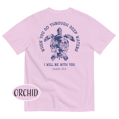 When You Go Through Deep Waters I Will Be With You T-Shirt Floral Turtle Christian Shirt Summer Bible Verse