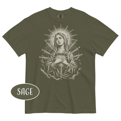 Virgin Mary Vintage Christian T-Shirt Our Lady of Sorrows Seven Swords Shirt Catholic Streetwear